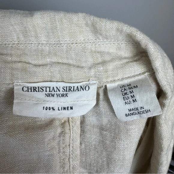 Christian Siriano Linen Blazer Jacket Womens Medium M Cream Long Roll Tab Sleeve - Picture 8 of 9